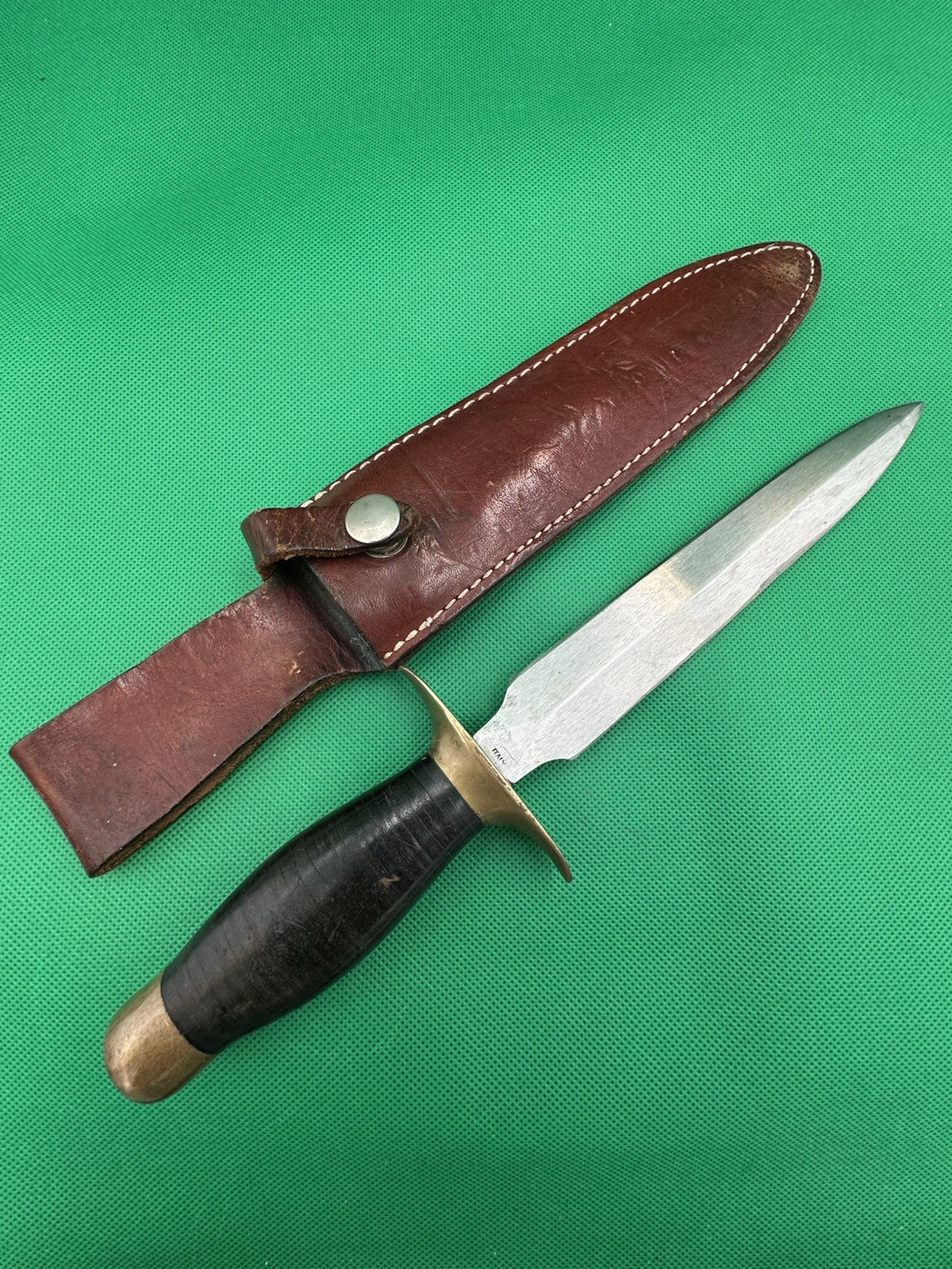 Vintage Italy Stiletto Double Edged Spear Point Fighting Knife With Sheath