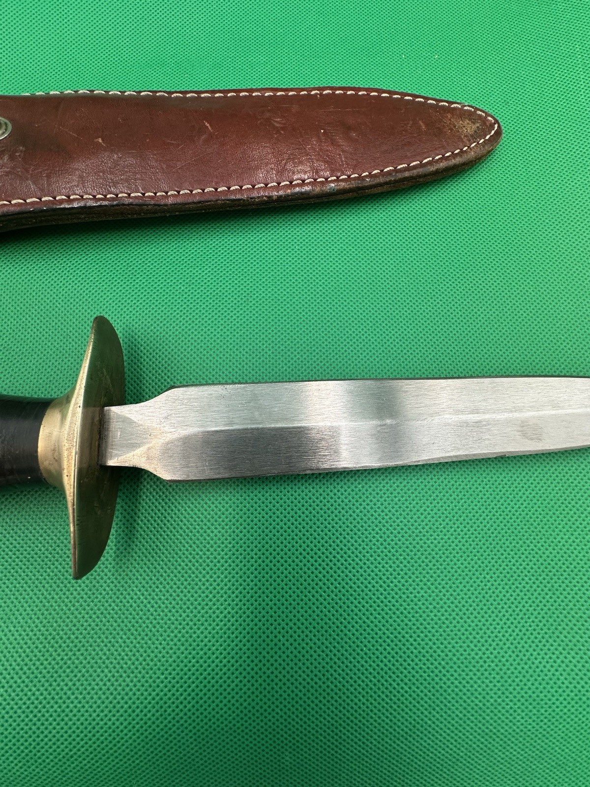 Vintage Italy Stiletto Double Edged Spear Point Fighting Knife With Sheath