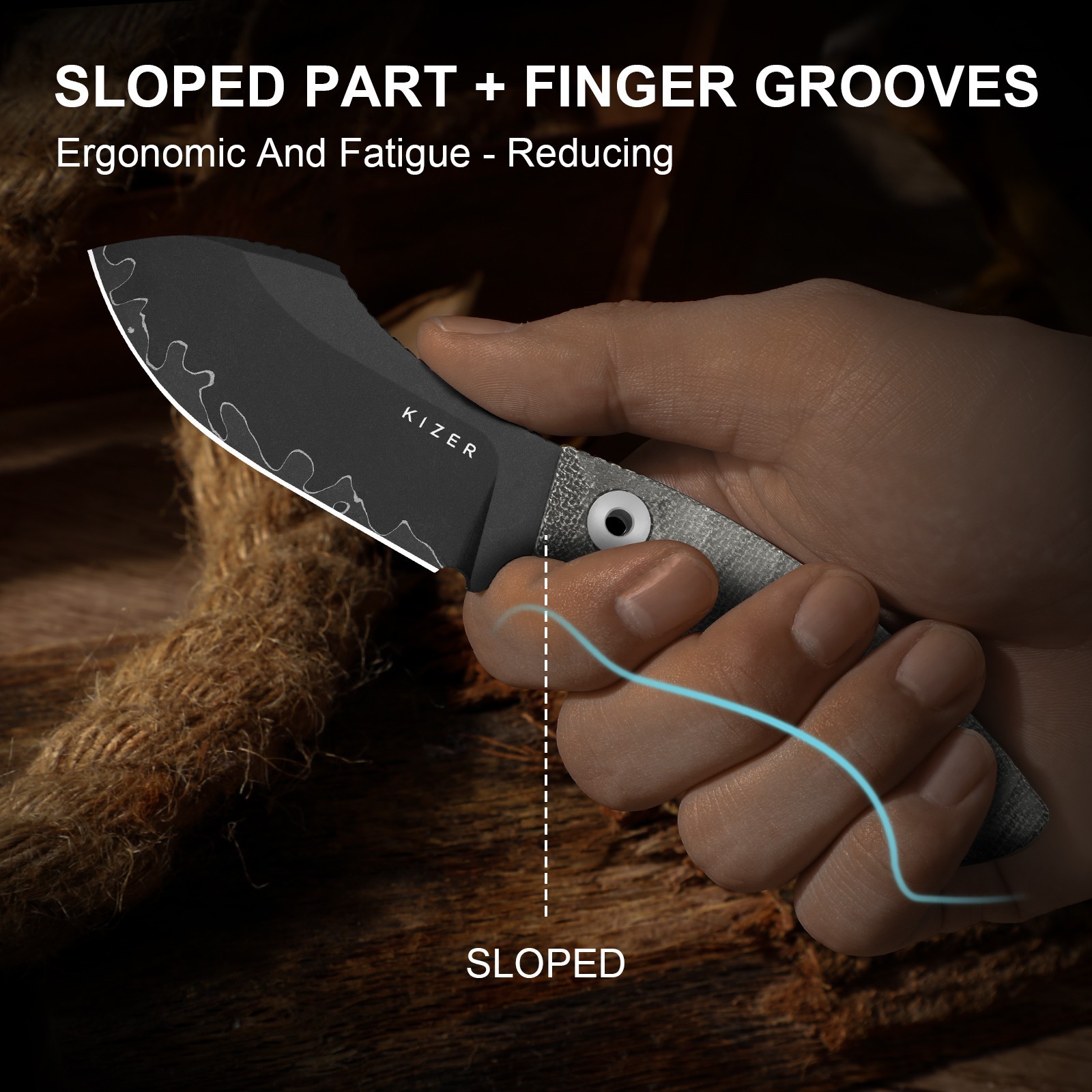 Kizer Rook Fixed Knife 3-layer Composite Steel Blade Micarta Handle With Sheath