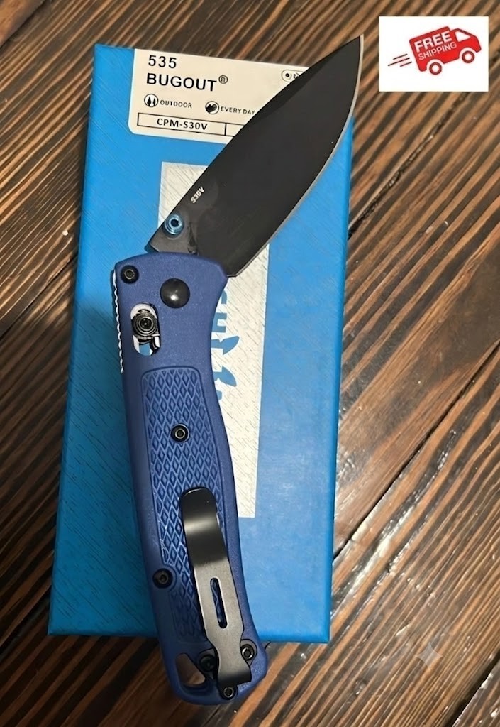 Benchmade 535 Bugout Folding Knife CPM-S30V Blade Blue Handle EDC Pocket Knife