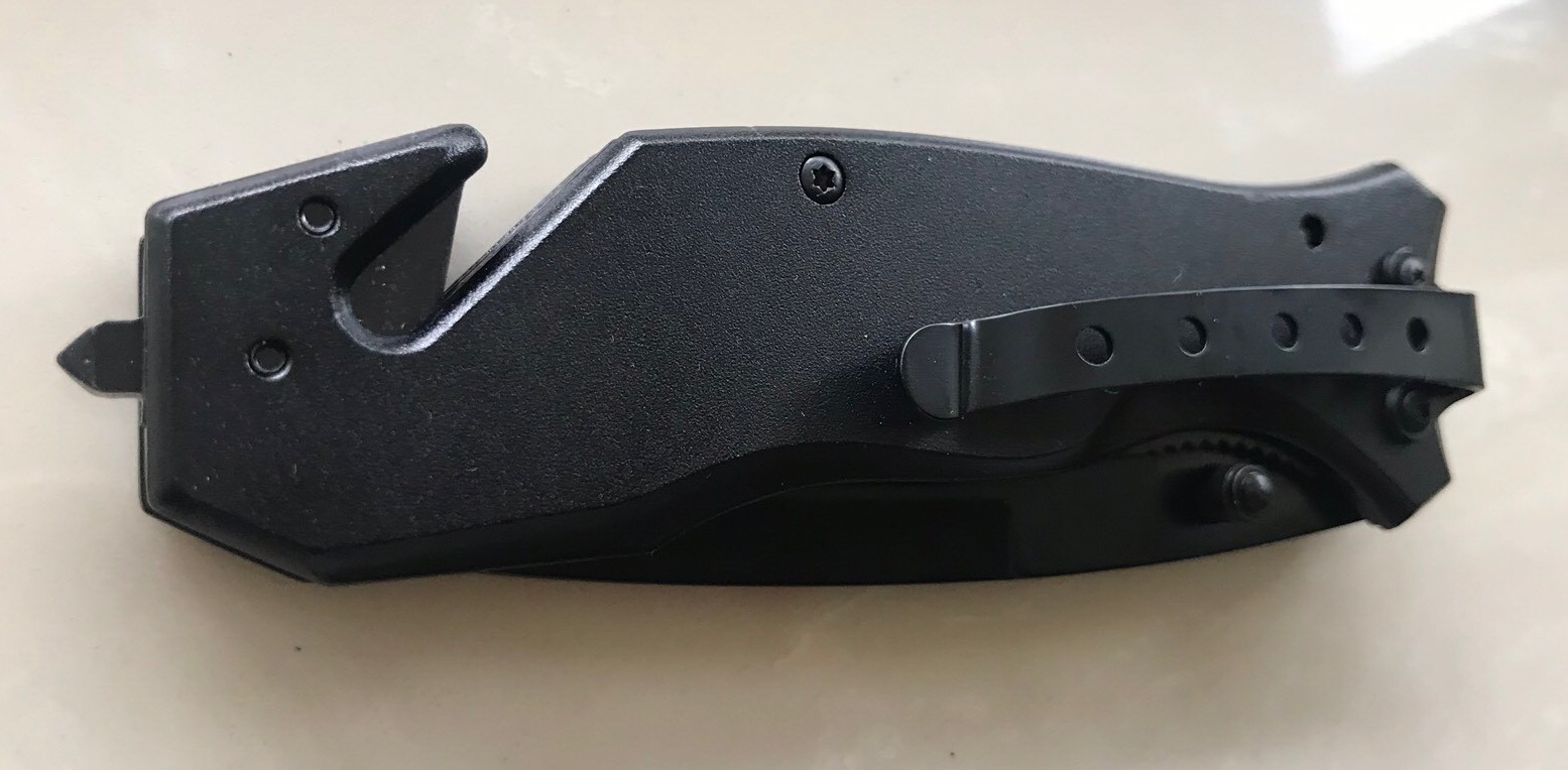United States Military USN Black Blade Knife with Belt Clip