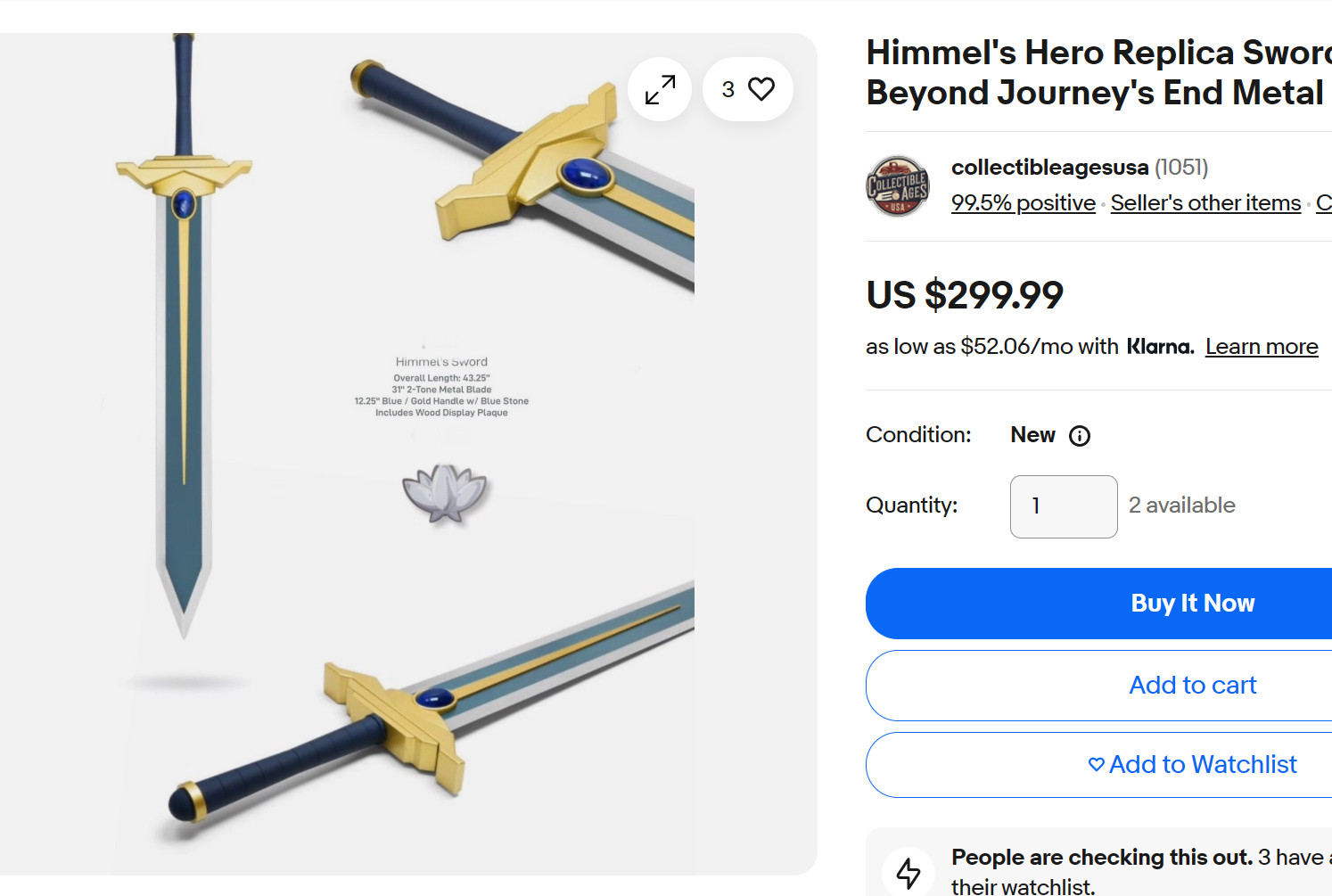 43”Himmel’s Hero Replica Sword Frieren:Beyond Journey’s End Full Metal Blade 芙丽莲