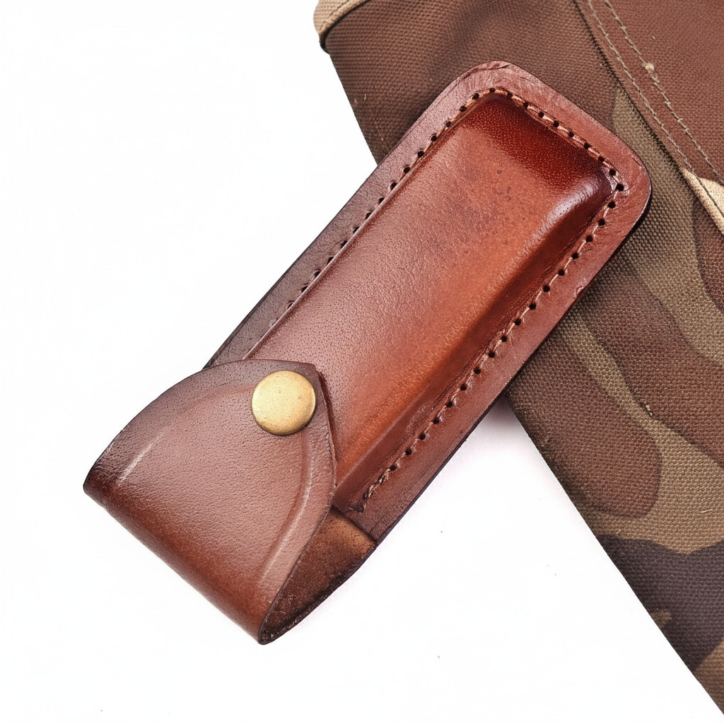 Custom Leather Vertical Sheath for Buck 110 Folding Knife 5.5″ Belt Pouch