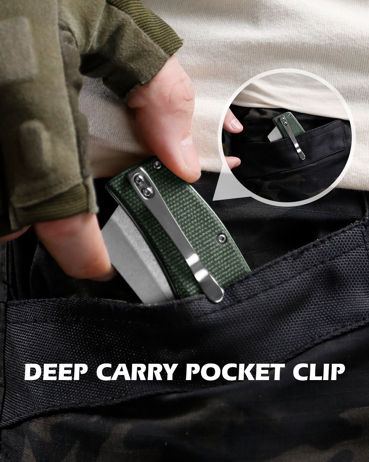4.8″ Tactical Folding Knife with Pocket Clip, Green Micarta Handle, 8CR Blade