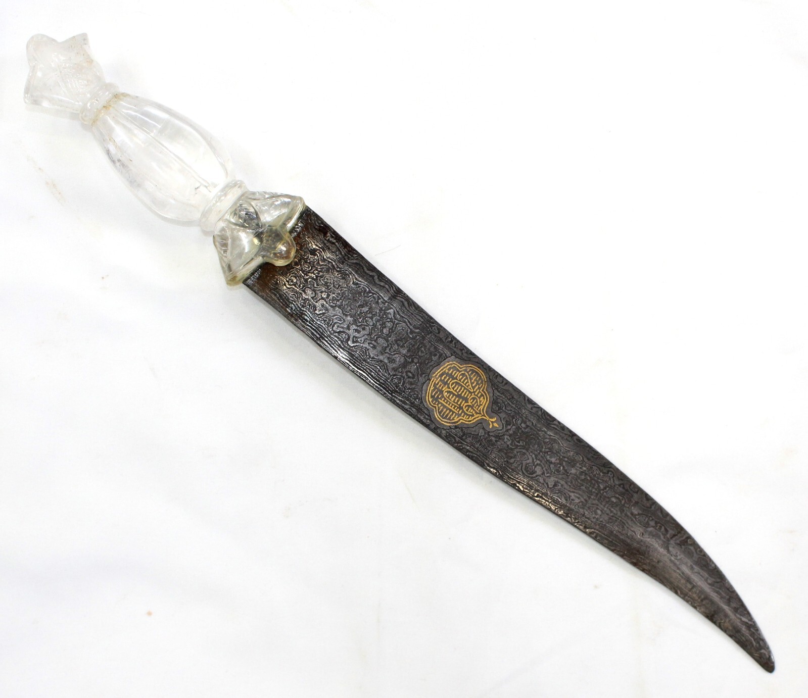 Dagger Gold Koftgari Work Damascus Steel Blade Natural Crystal Stone Handle j446