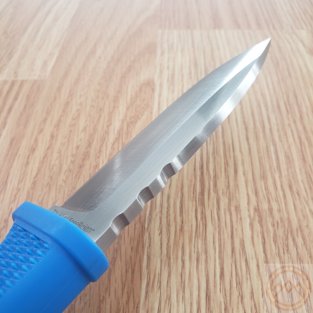 Demko Fixed Knife 5″ AUS-10A Steel Drop Point Blade Blue Checkered Rubber Handle