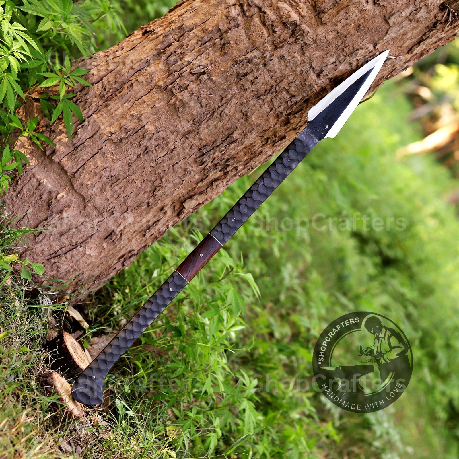 CUSTOM HANDMADE HIGH CARBON STEEL BOAR HUNTING SPEAR WITH LEATHER SHEATH