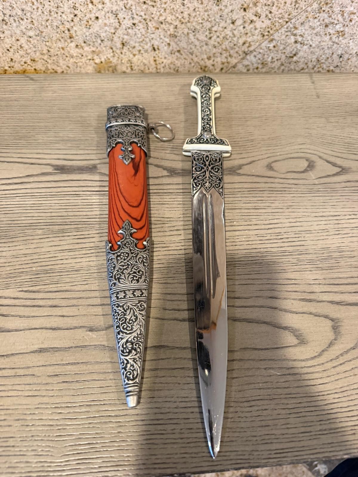 Vintage Decorative Caucasian Kindjal Dagger Ornate Scabbard Collectible 17″