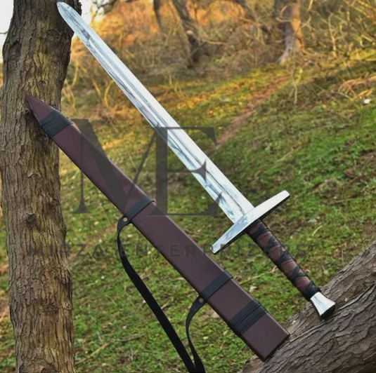 CUSTOM HANDMADE MEDIEVAL LONG SWORD WITH LEATHER SHEATH | USA TAX PAID