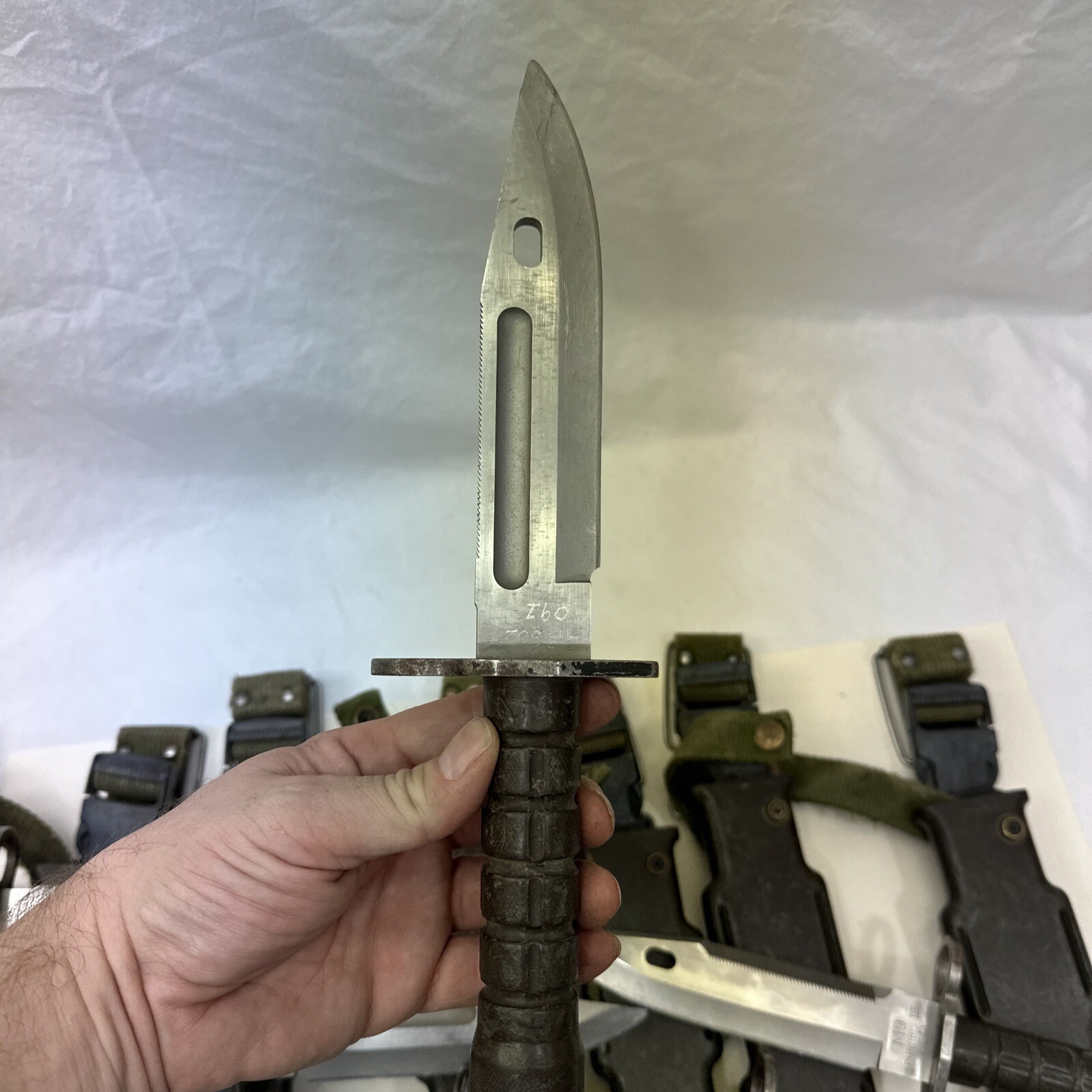 USGI Early M9 PHROBIS III Military Fixed Blade Fuller C Grade Long Strap Sheath
