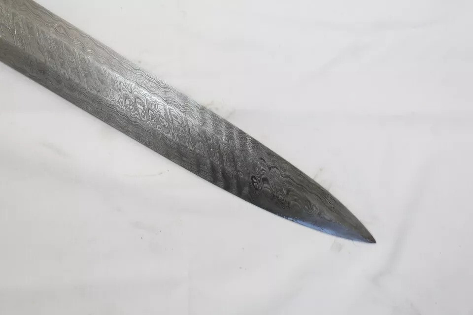 Straight sword religious sikh damascus steel blade silver wire work handle W706