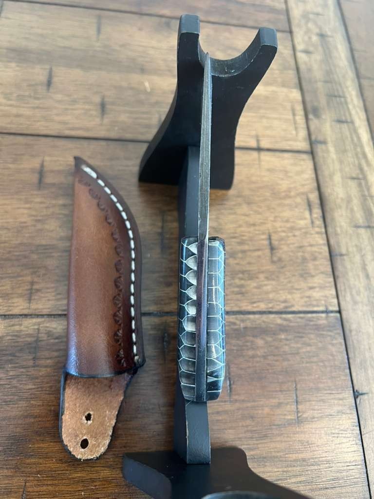 5.5″ CUSTOM EDC HANDMADE DAMASCUS NECK KNIFE W/ HONEYCOMB HANDLE & SHEATH 52.02