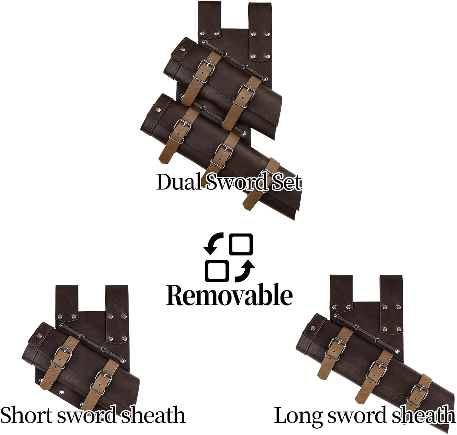 Medieval Double Sword Frog with Belt, Adjustable Sword Holster | PU, Adjustable,
