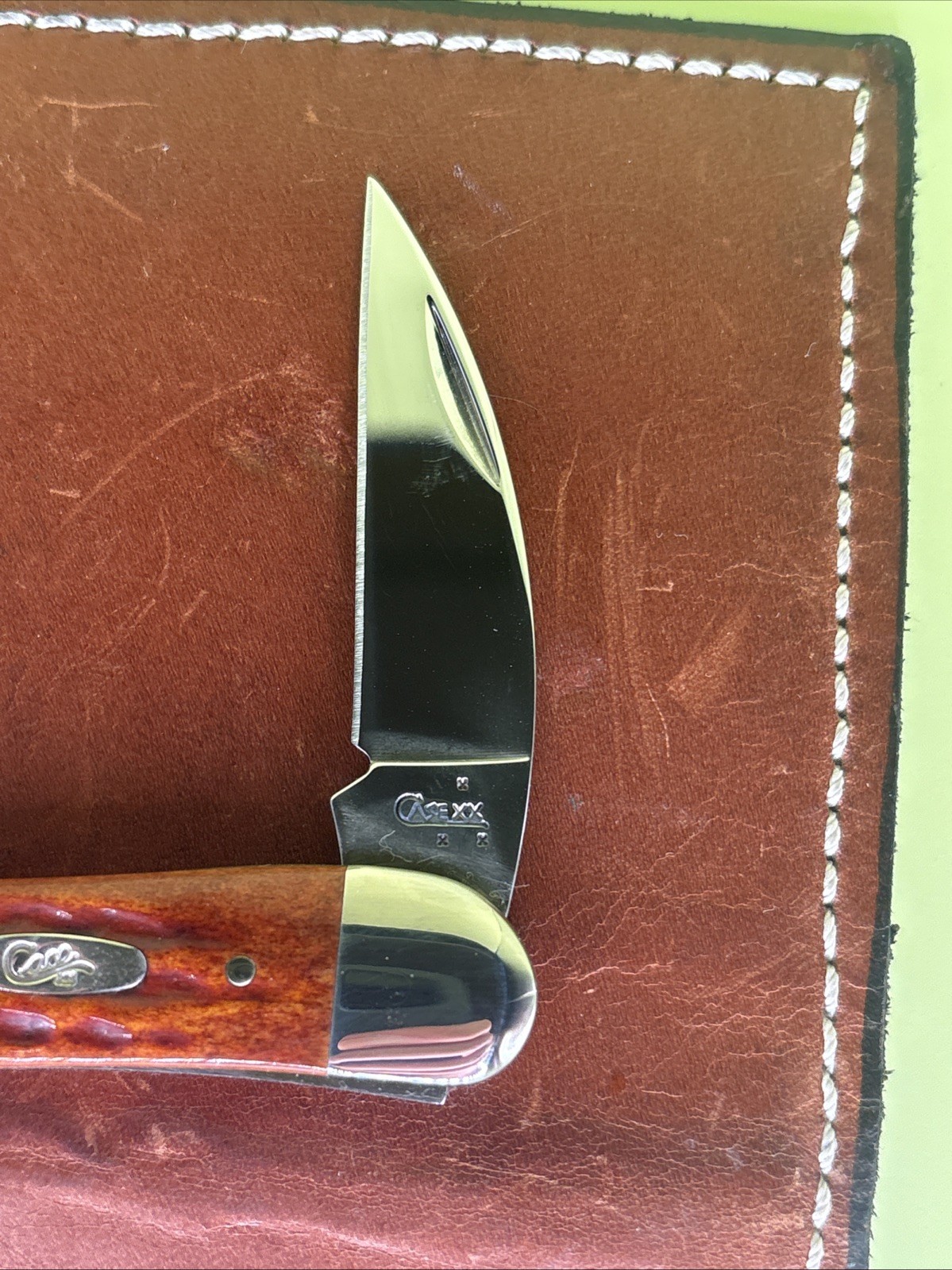 CASE XX SEAHORSE WHITTLER POCKET WORN HARVEST ORANGE BONE HANDLES KNIFE USA
