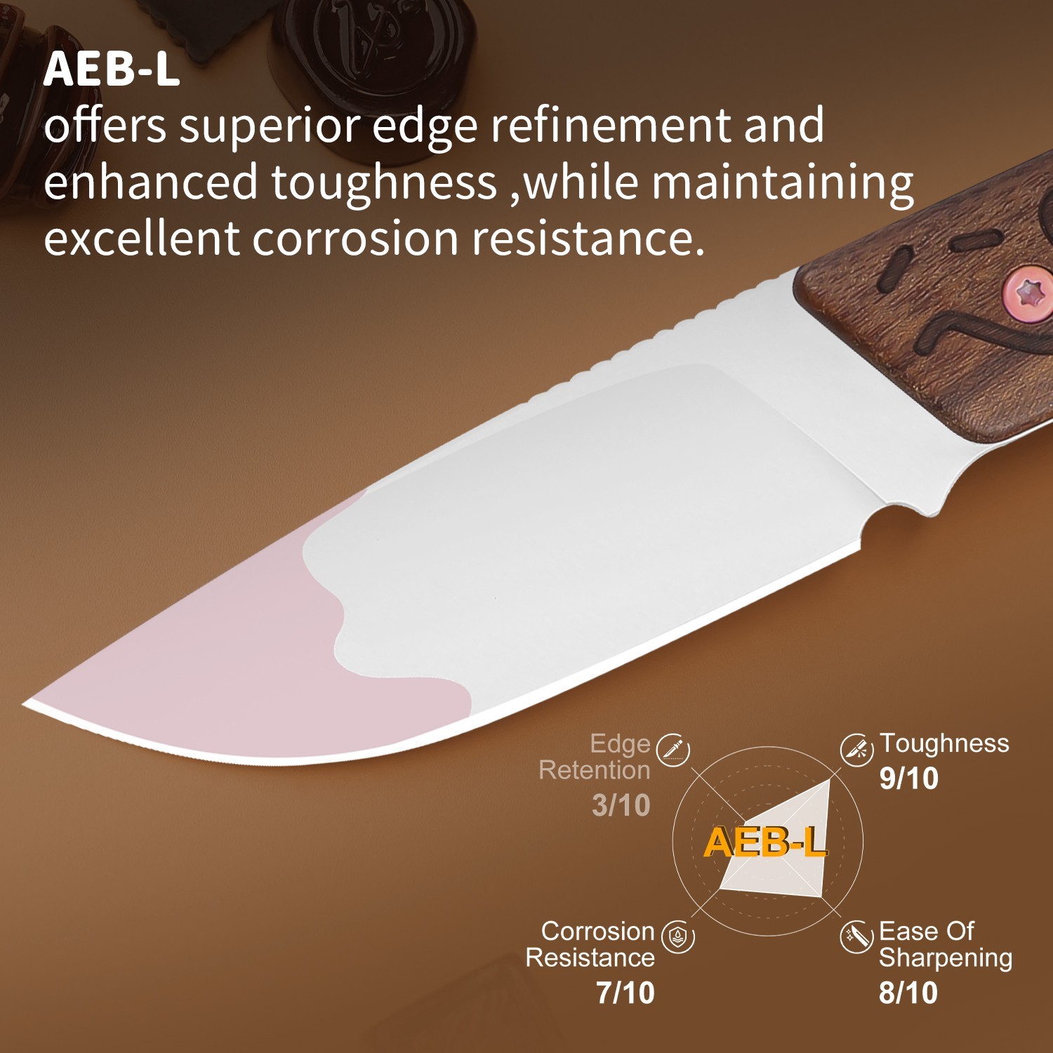 Kizer Smolt Drop Point Fixed Blade Knife AEB-L Blade Mkuruti Wood Handle 1063A8
