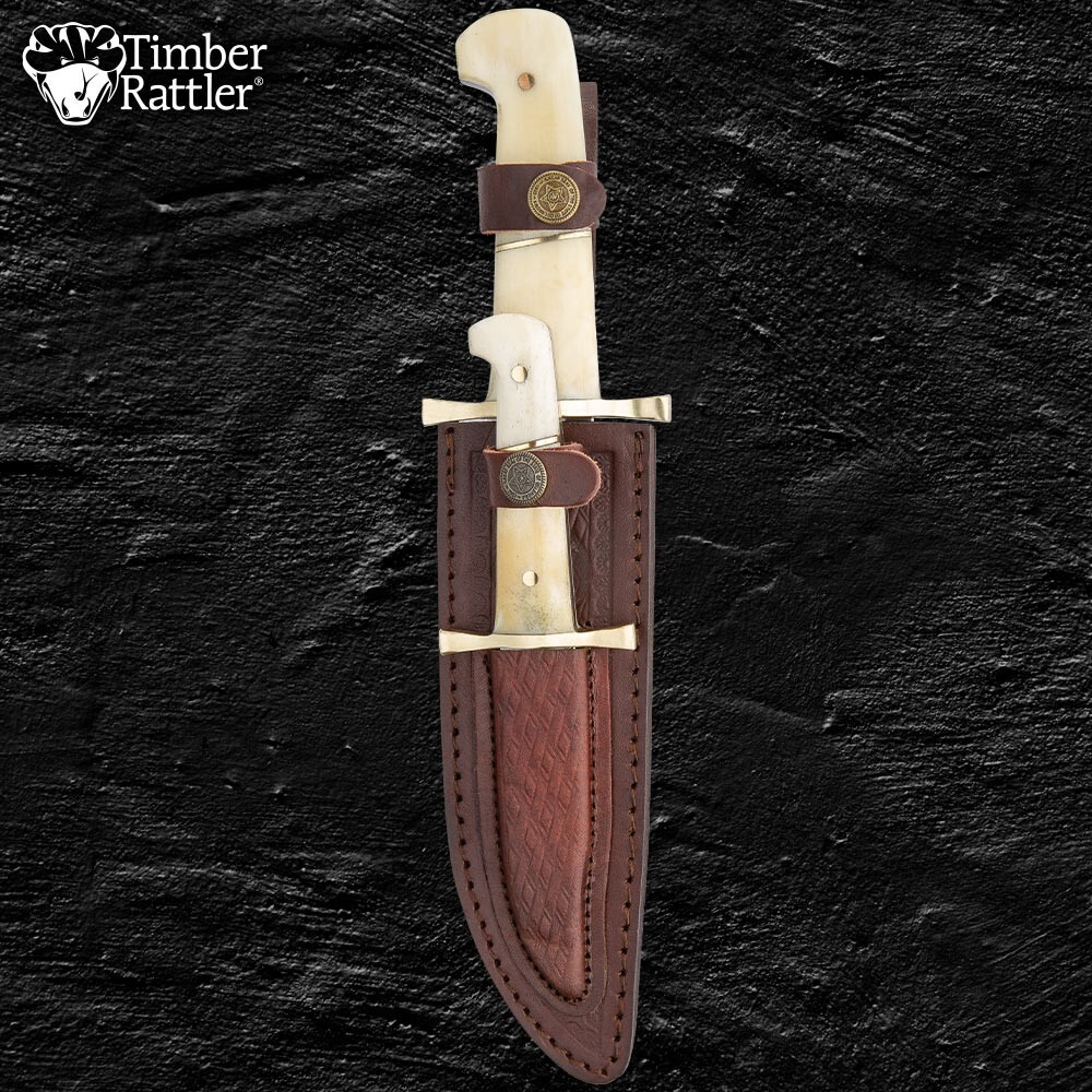Timber Rattler 2-Piece Bowie Knife Set | Camel Bone Handles | 12″ and 8″ Overall