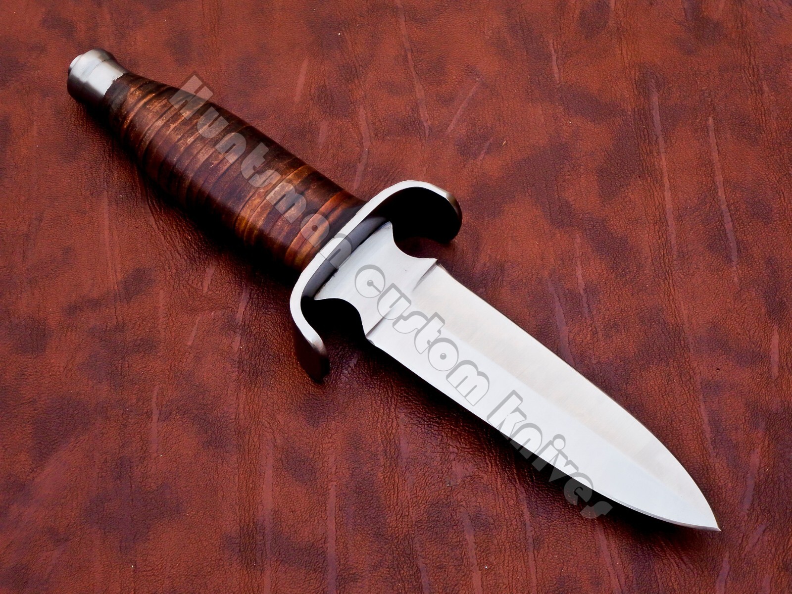 Custom Made Hand Forged Spring steel Personel Dagger with Leather stacked Handle