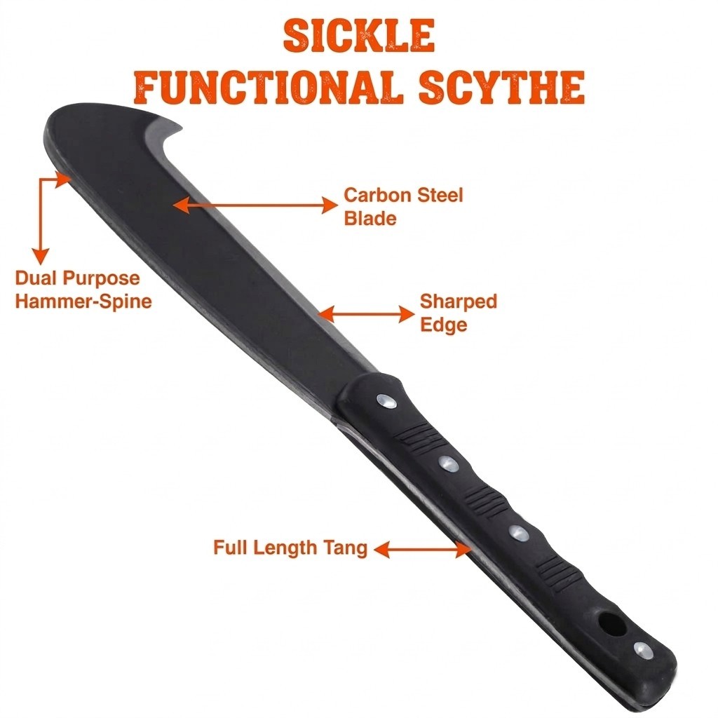 CARBON STEEL BILLHOOK SICKLE MACHETE FOR CLEARING AND HARVESTING YARD TOOL