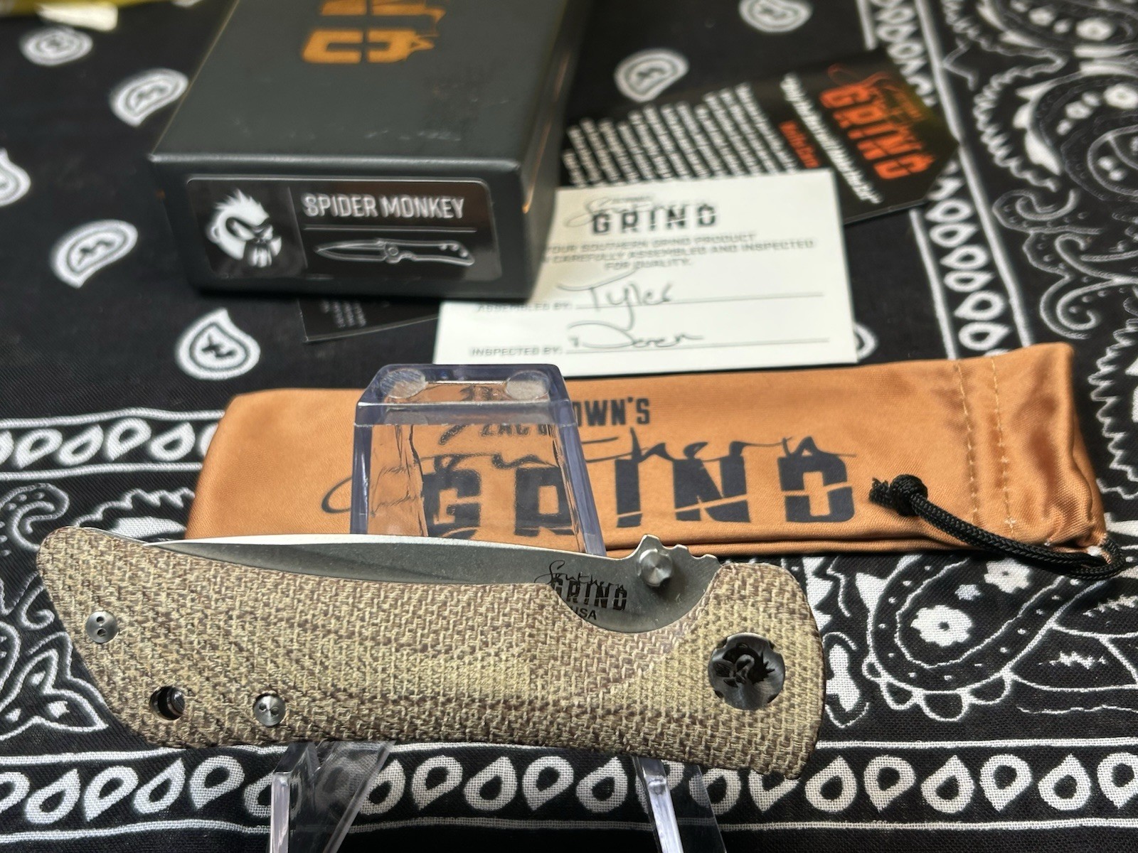 🔥New Southern Grind Spider Monkey Natural Micarta And Titanium Liners S35VN #2