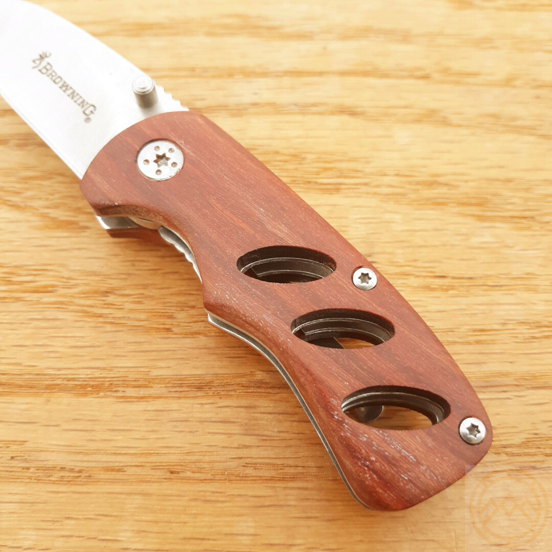 Browning Small Folding Knife 2″ 440 Steel Drop Point Blade Cocobolo Wood Handle