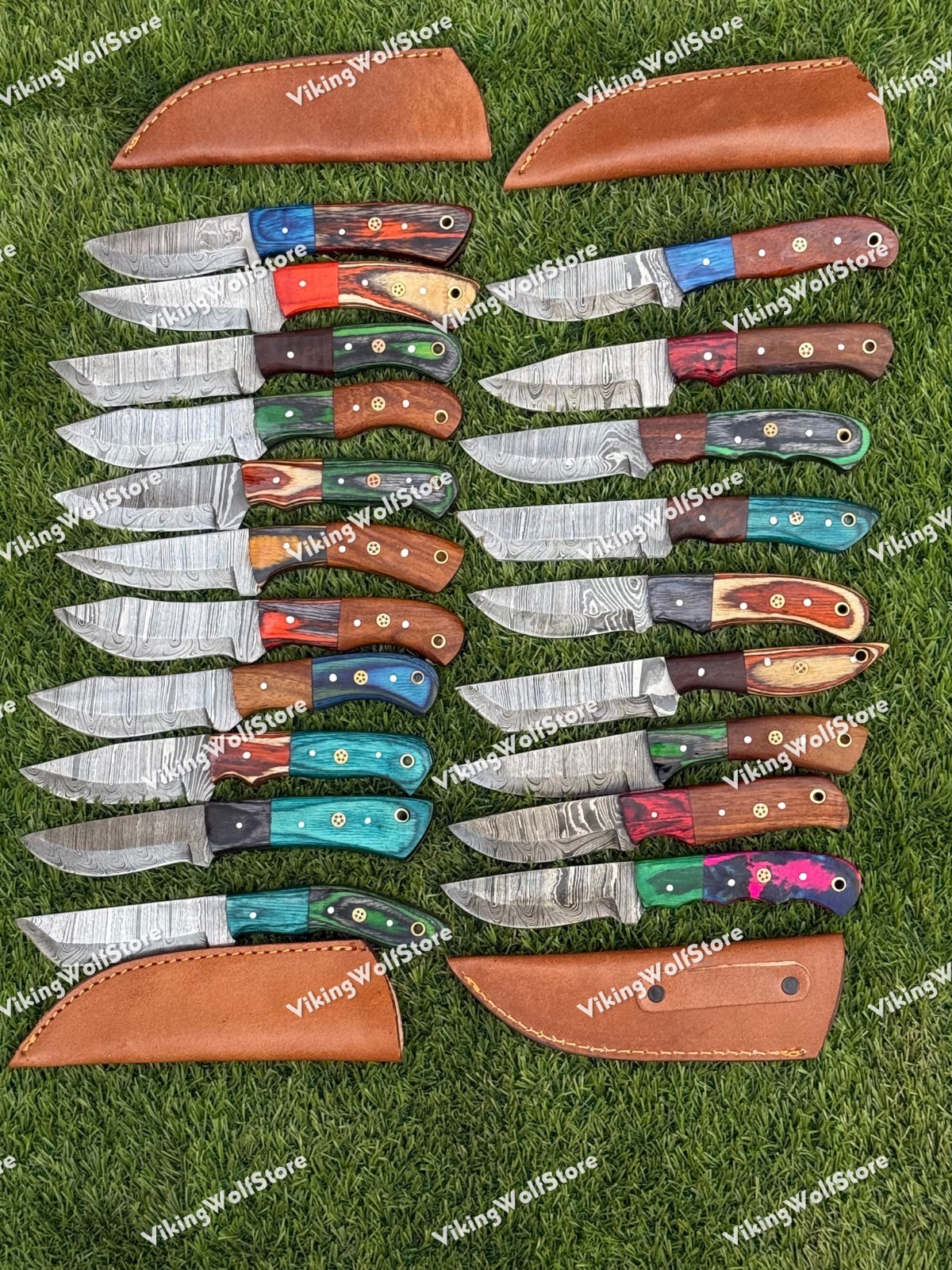 Lot of 20 Custom Handmade Damascus Steel 8″ Full Tang Skinner Hunting Knifes US.