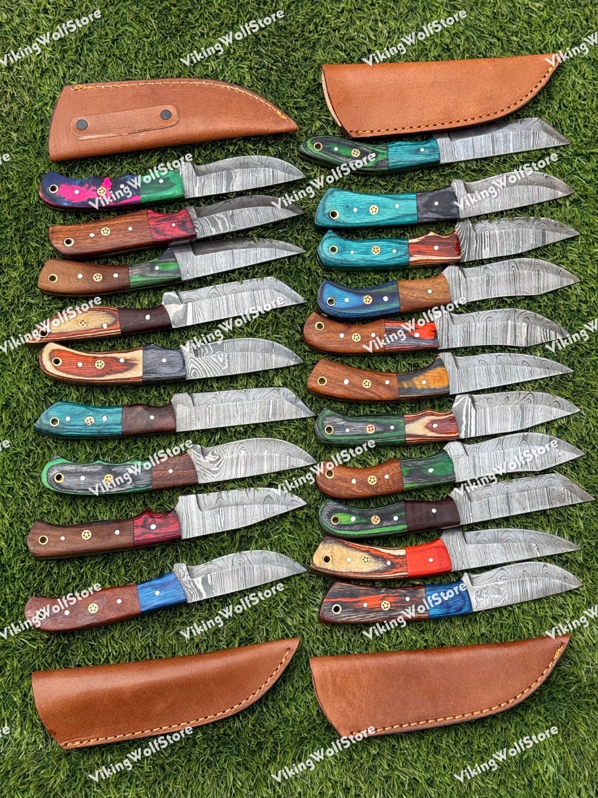 Lot of 20 Custom Handmade Damascus Steel 8″ Full Tang Skinner Hunting Knifes US.