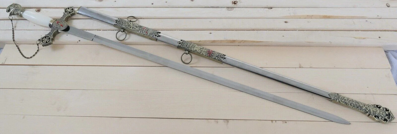 37” Knights Of Templar Crusader Sword Steel Scabbard Ornate Medieval Sharp