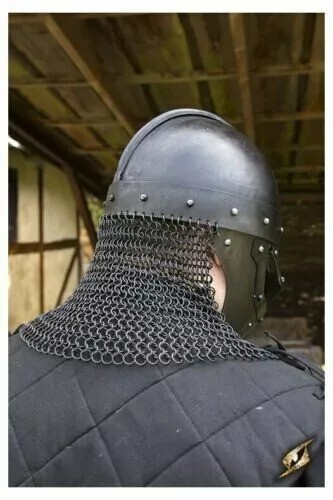 Larp Norman Nasal Black Helmet Knight Viking Helmet With Chainmail