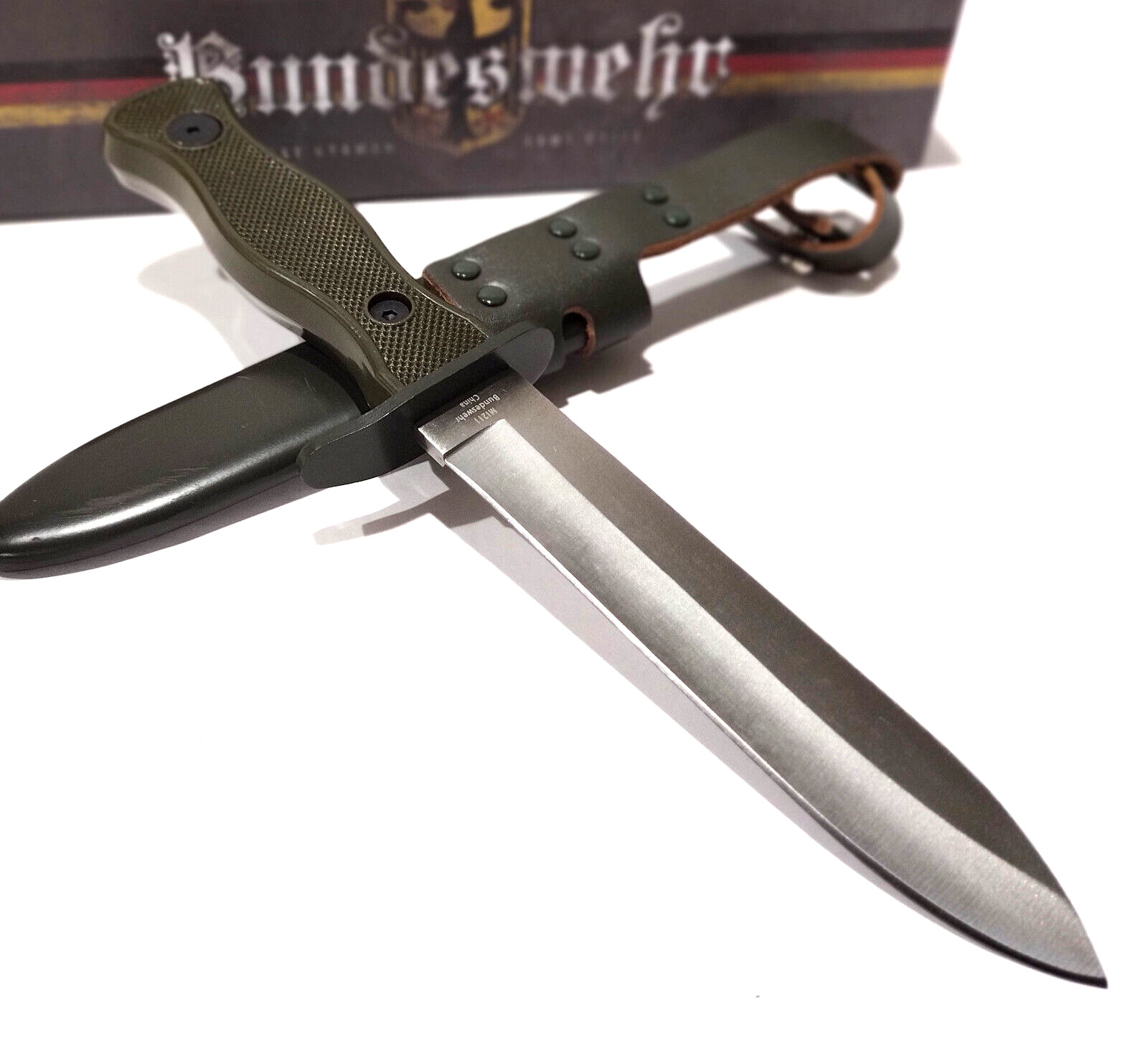 Bundeswehr Military Combat fixed bladed Trench field Knife OD Green Scabbard