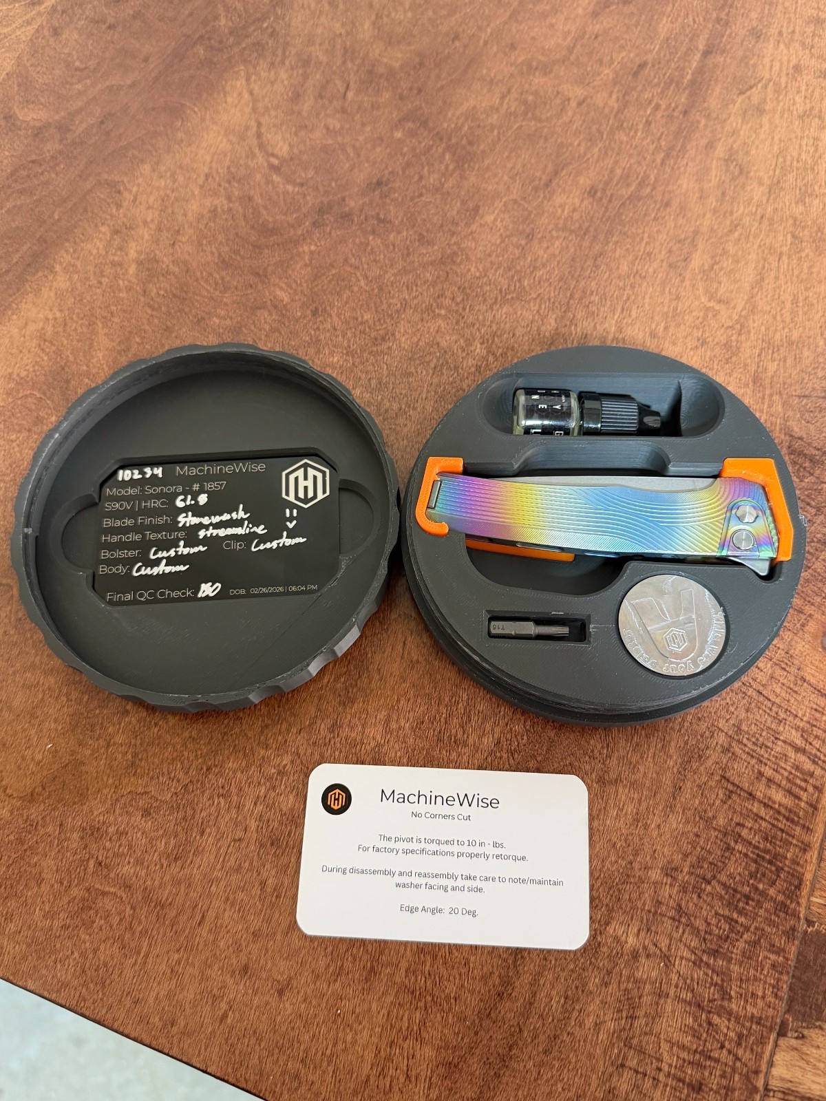 MachineWise Sonora S90V Titanium Frame Lock Knife tri color fade