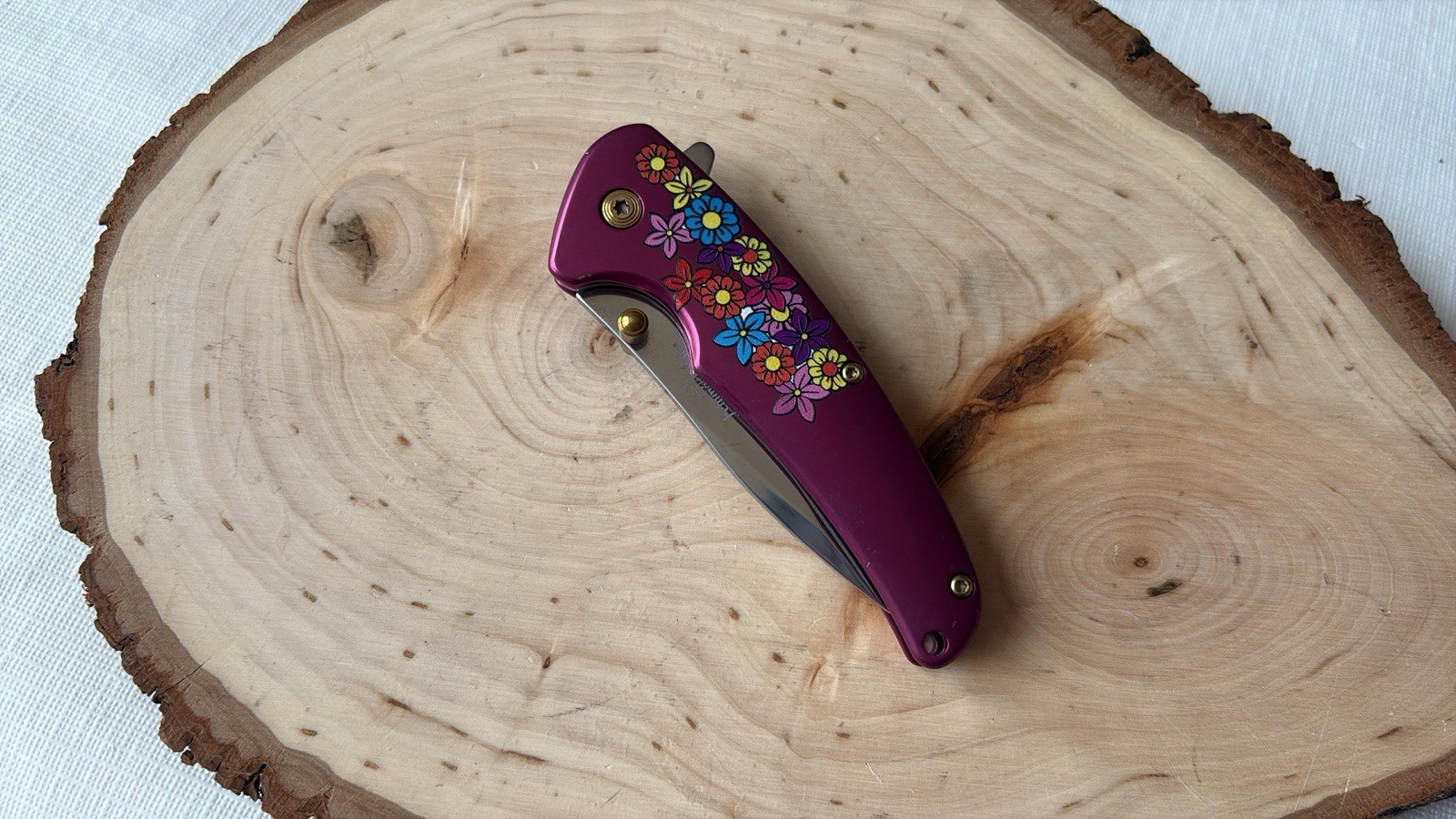 7” Mini Pocket Knife Flowers Design Pink Ladies Gold Pocket Clip Pretty Girly