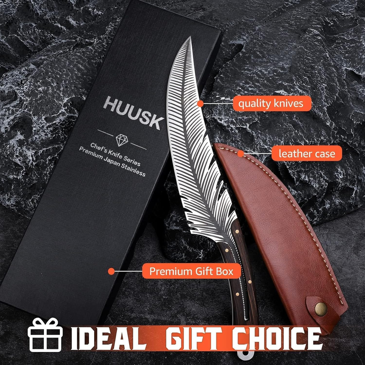 Huusk Japan Knife Feather Knife Hand Forged Viking Knife High Carbon Steel Butch