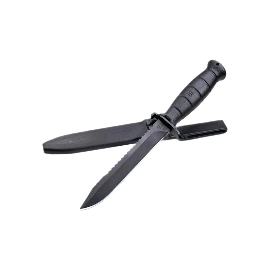 GLOCK FM 81 Field Knife 6.5″ Fixed Blade, Carbon Steel Sawback Clip Point, Black
