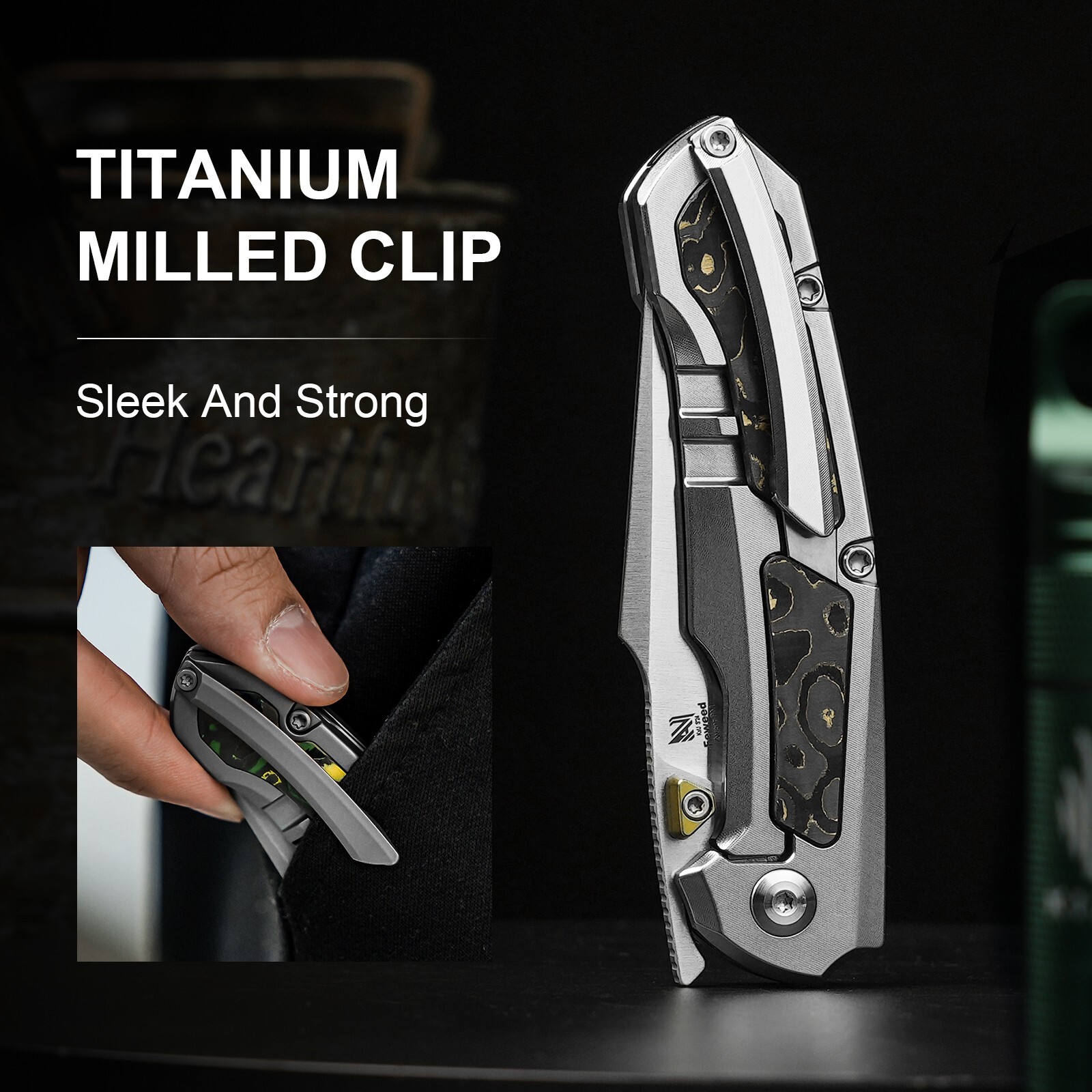 Kizer Feweed Clip Point Folding Pocket Knife Z-Wear PM Blade Titanium Handle