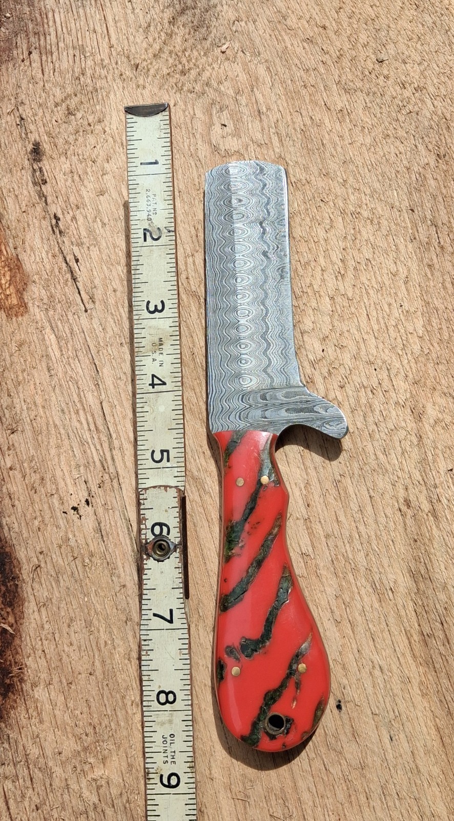 Cowboy Bull Cutter Raindrop Damascus Leather Sheath Fixed Blade Knife