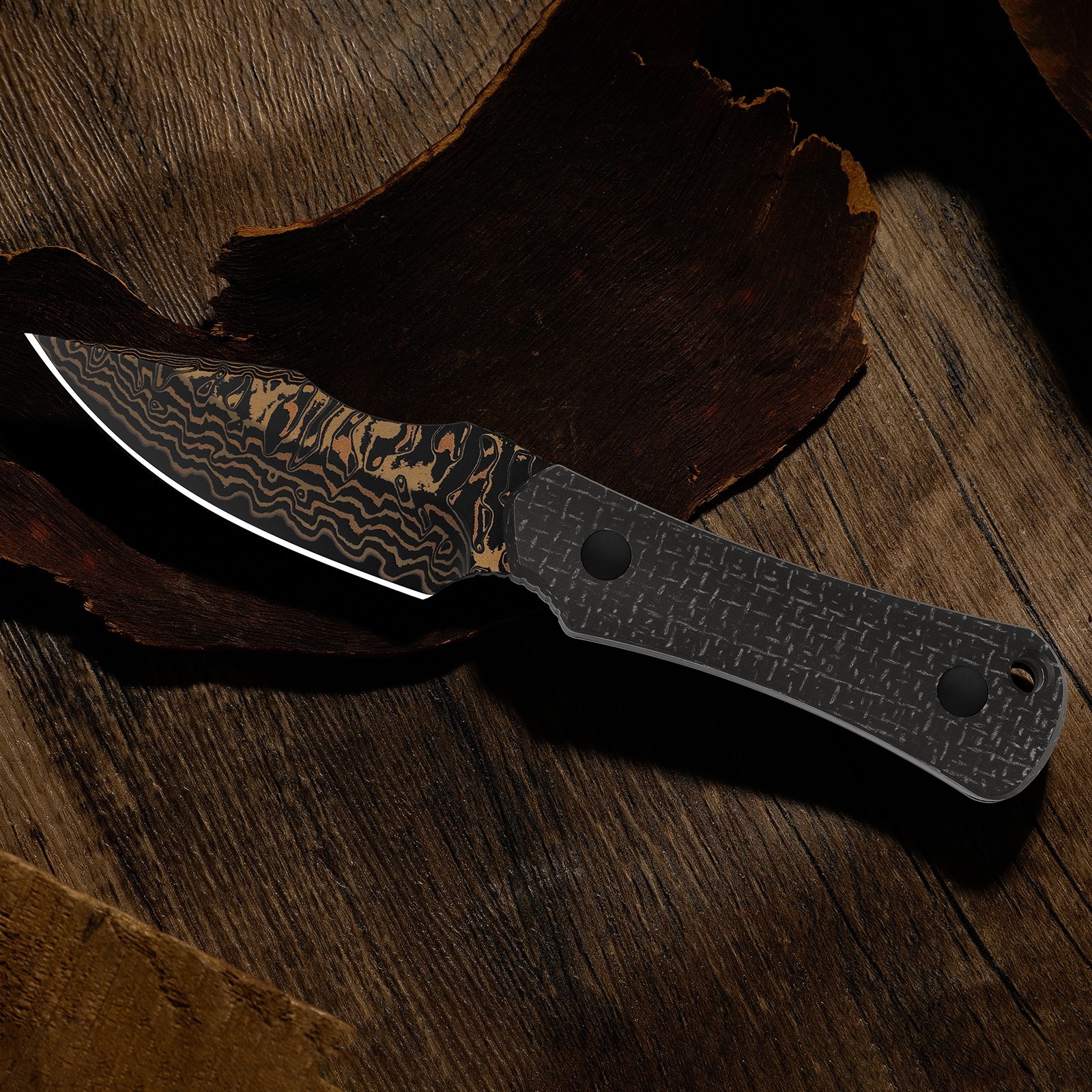 Kizer Bone Fixed Knife Copper Damascus Blade Micarta Handle With Sheath 1122A2