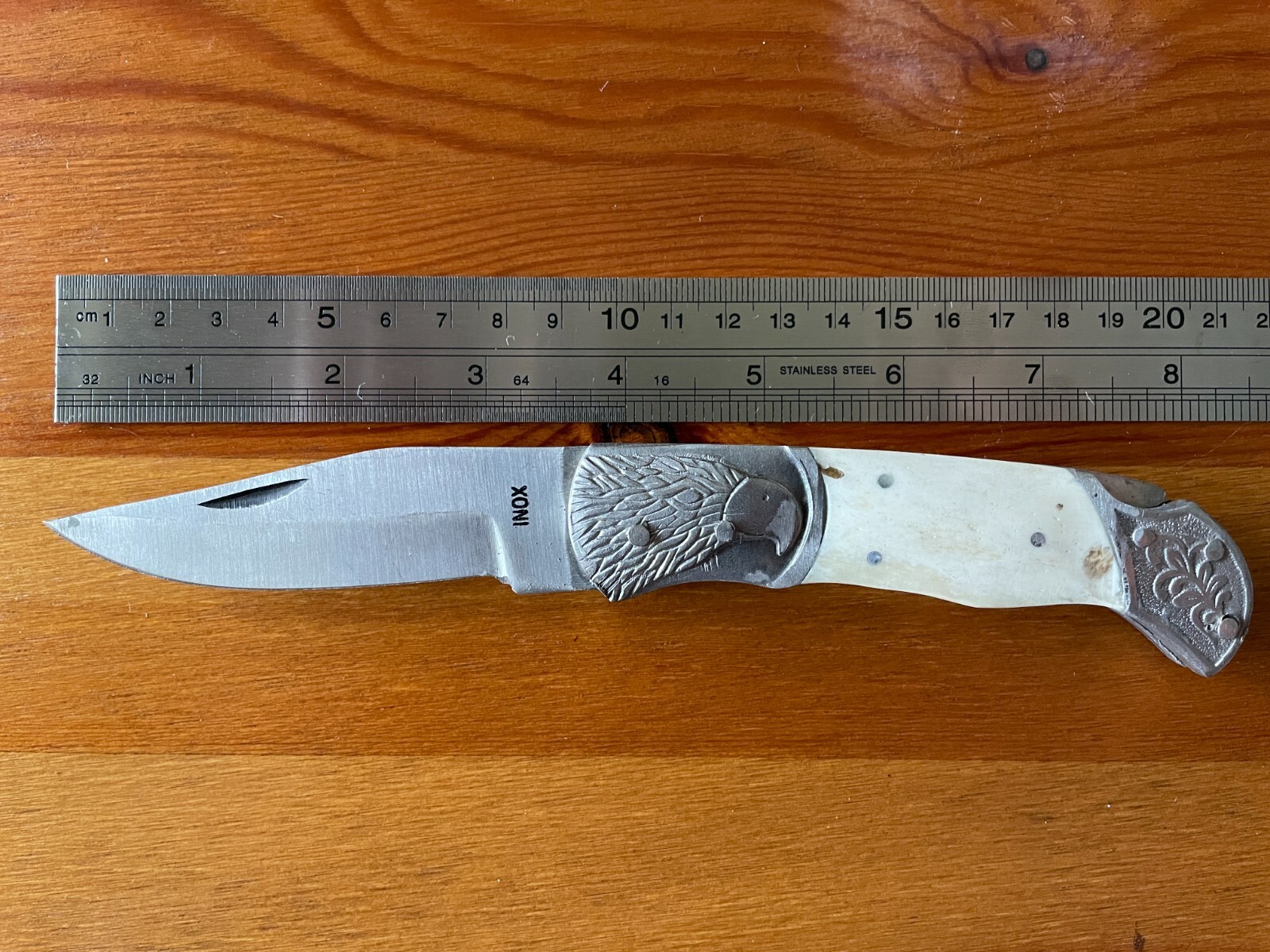 3.5″ Spanish Navaja Pocket Knife Eagle Bolsters Bone Scales Lockback USA Seller