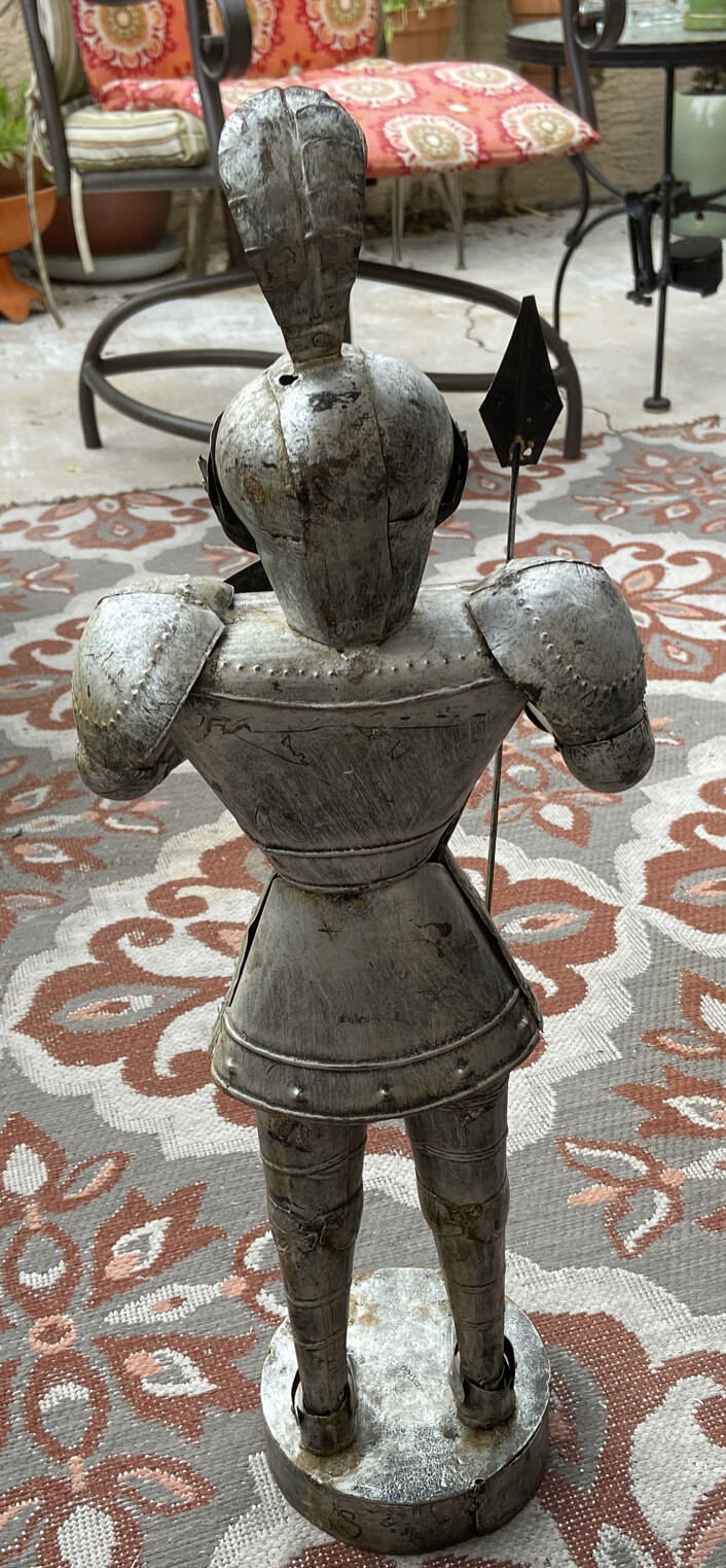 Tin Metal Medieval French Knight in Armor w/Shield 27″