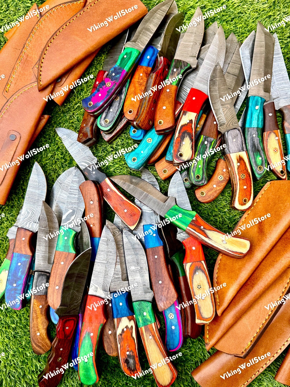 Lot of 20 Custom Handmade Damascus Steel 8″ Full Tang Skinner Hunting Knifes US.