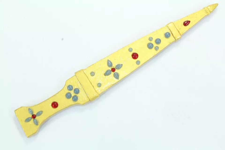 Dagger Knife Damascus Steel Blade Zircon Stone Natural Color Hand Painted G221