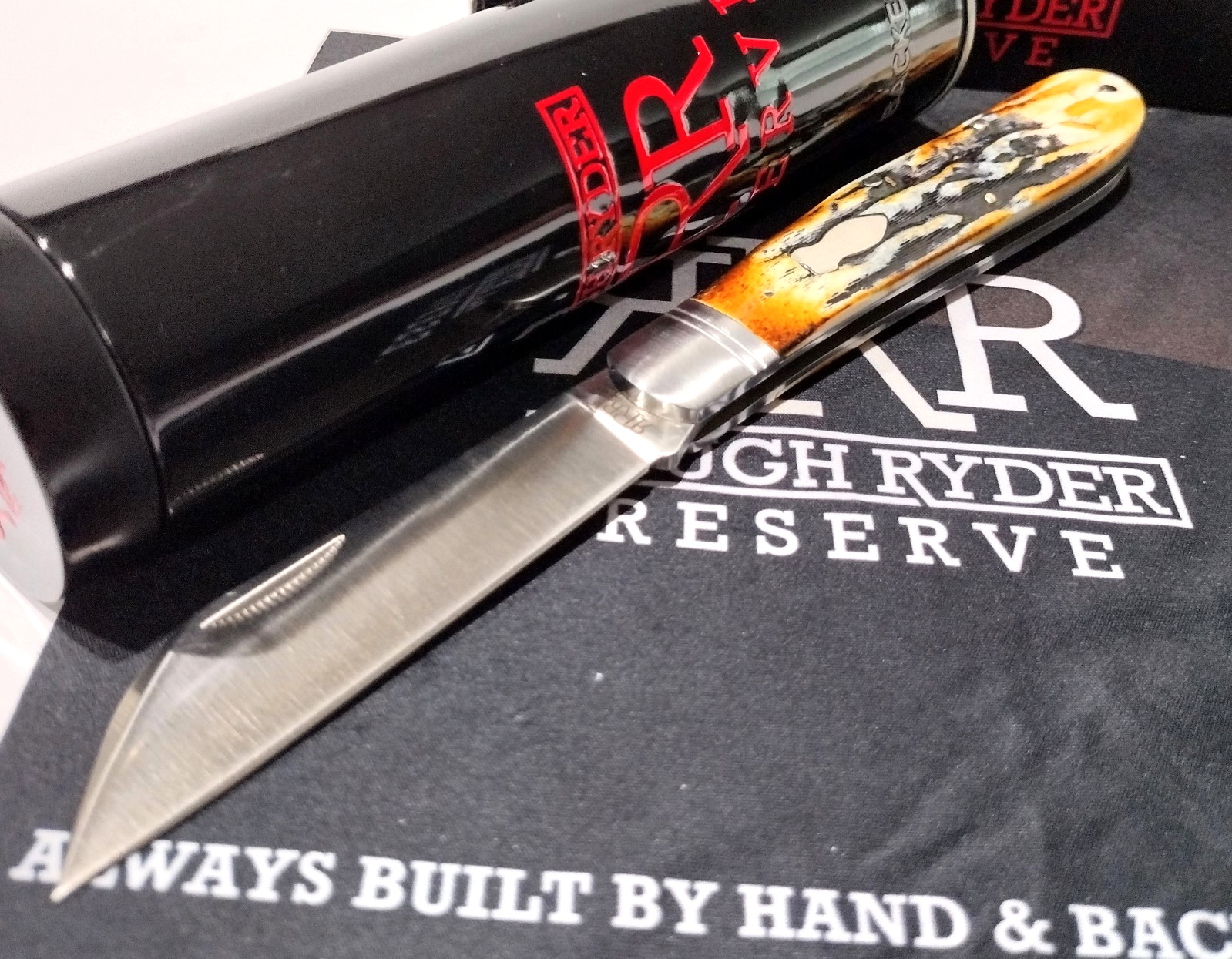 Rough Ryder Reserve Brown Stag Bone D2 Tool Steel Grandaddy Folder Pocket Knife