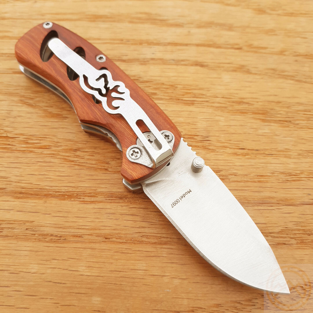 Browning Small Folding Knife 2″ 440 Steel Drop Point Blade Cocobolo Wood Handle
