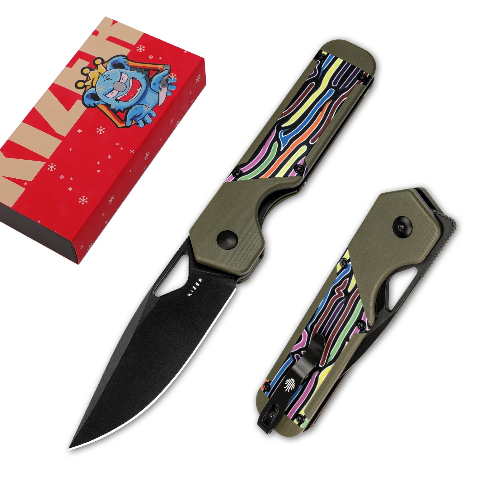 Kizer Militaw Pocket Knife, 3.36» Nitro-V Blade Camping Folding Knife V3634A3