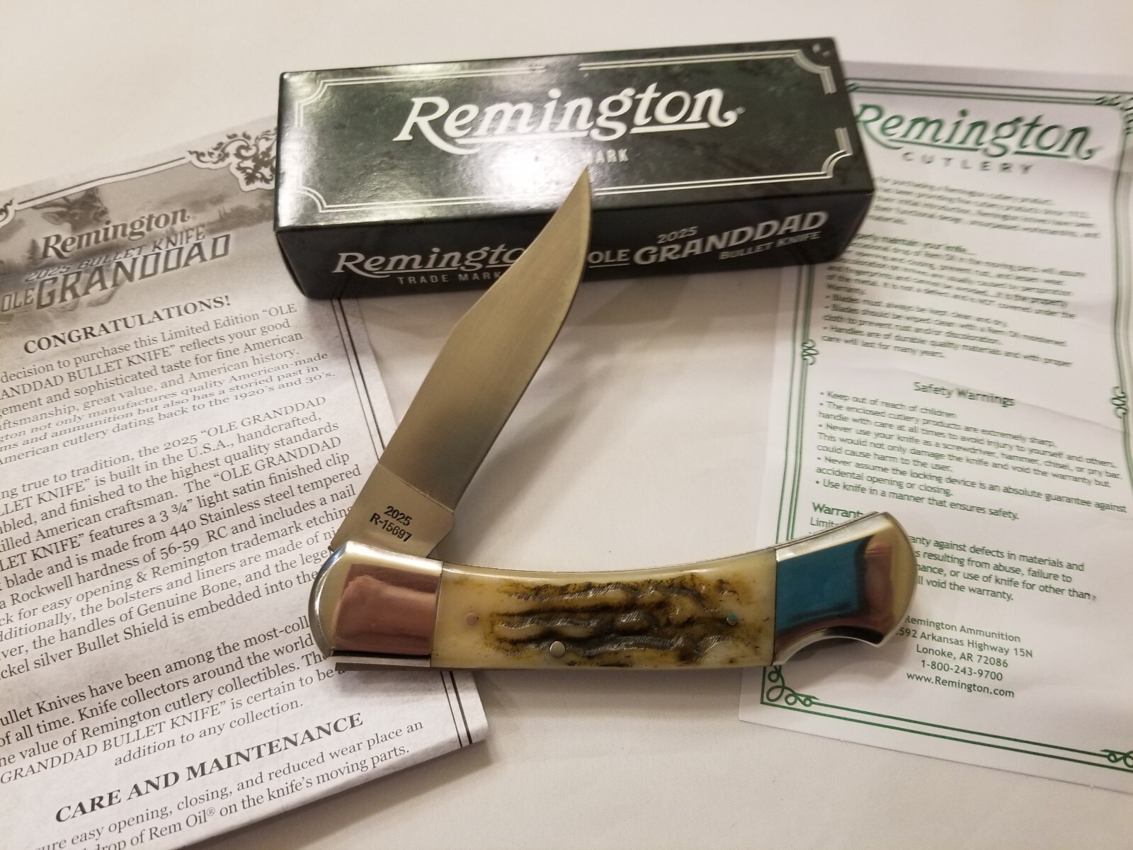 REMINGTON 2025 BULLET KNIFE – OLE GRANDDAD BULLET KNIFE #R1105 – NIB – USA MADE