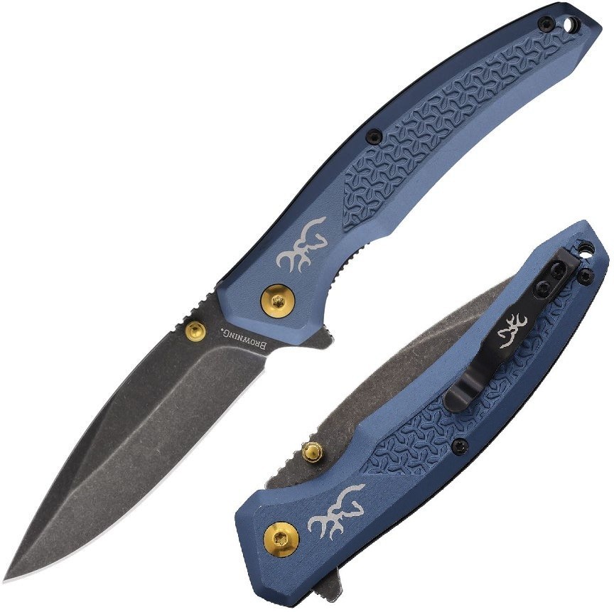 Browning Linerlock Folding Knife 3.5″ 7Cr17MoV Steel Blade Blue Aluminum Handle