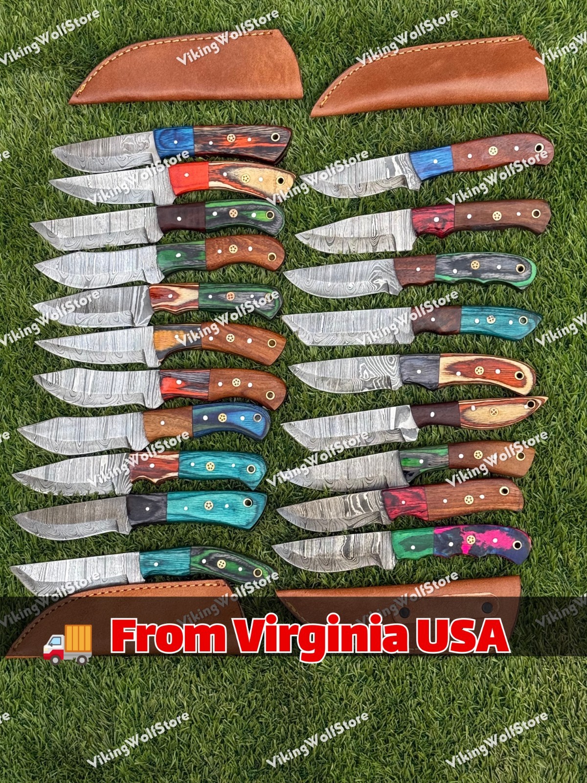 Lot of 20 Custom Handmade Damascus Steel 8″ Full Tang Skinner Hunting Knifes US.
