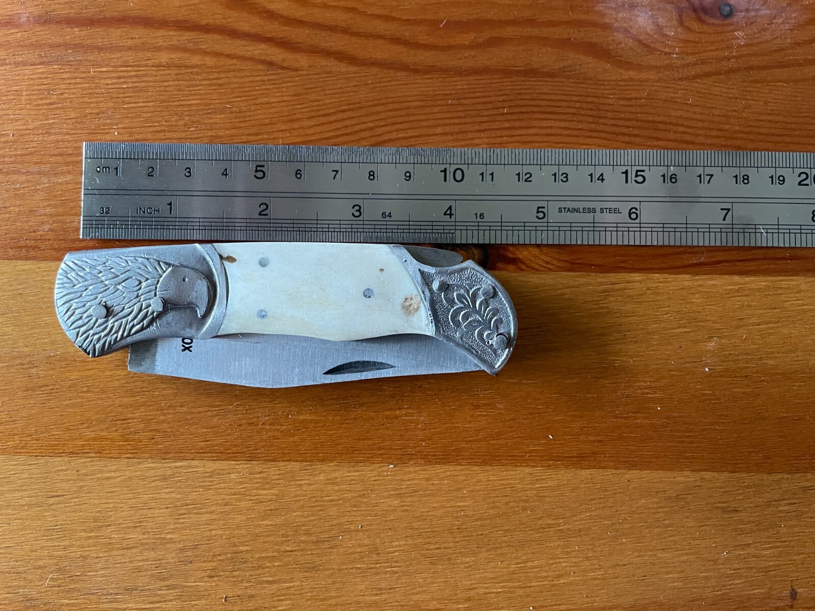 3.5″ Spanish Navaja Pocket Knife Eagle Bolsters Bone Scales Lockback USA Seller