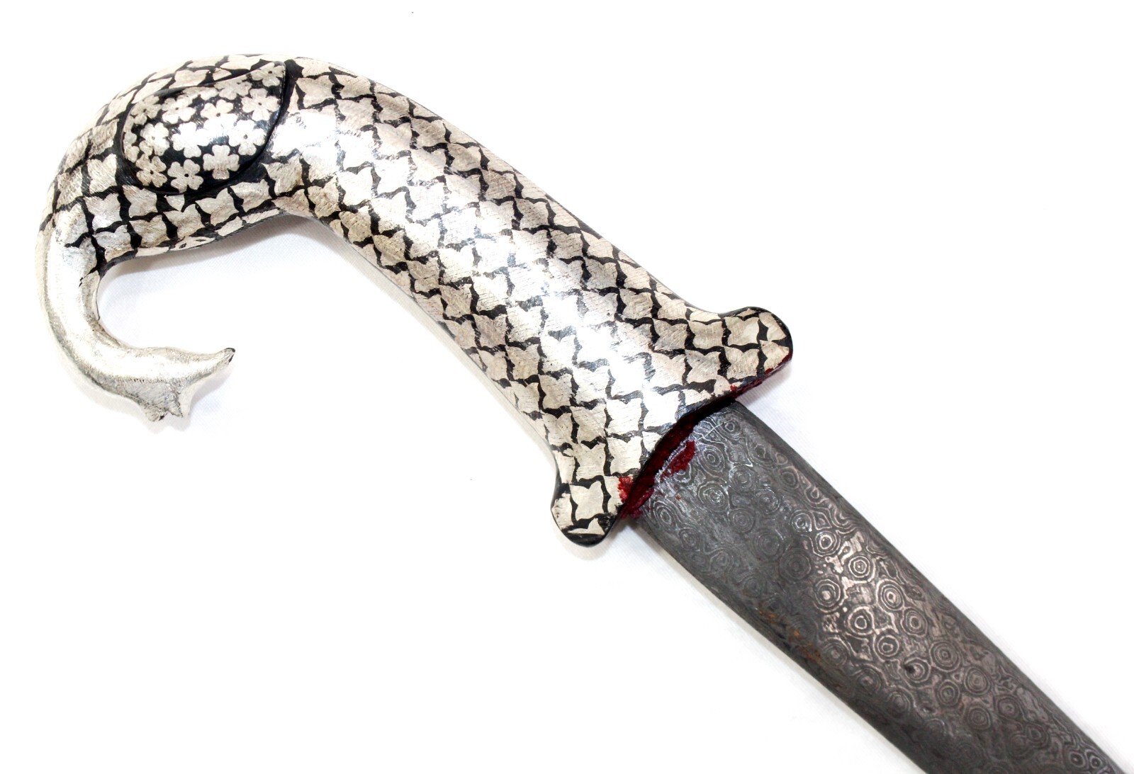Dagger Double Head Peacock Silver Koftgari Inlay Work Damascus Steel Blade j640