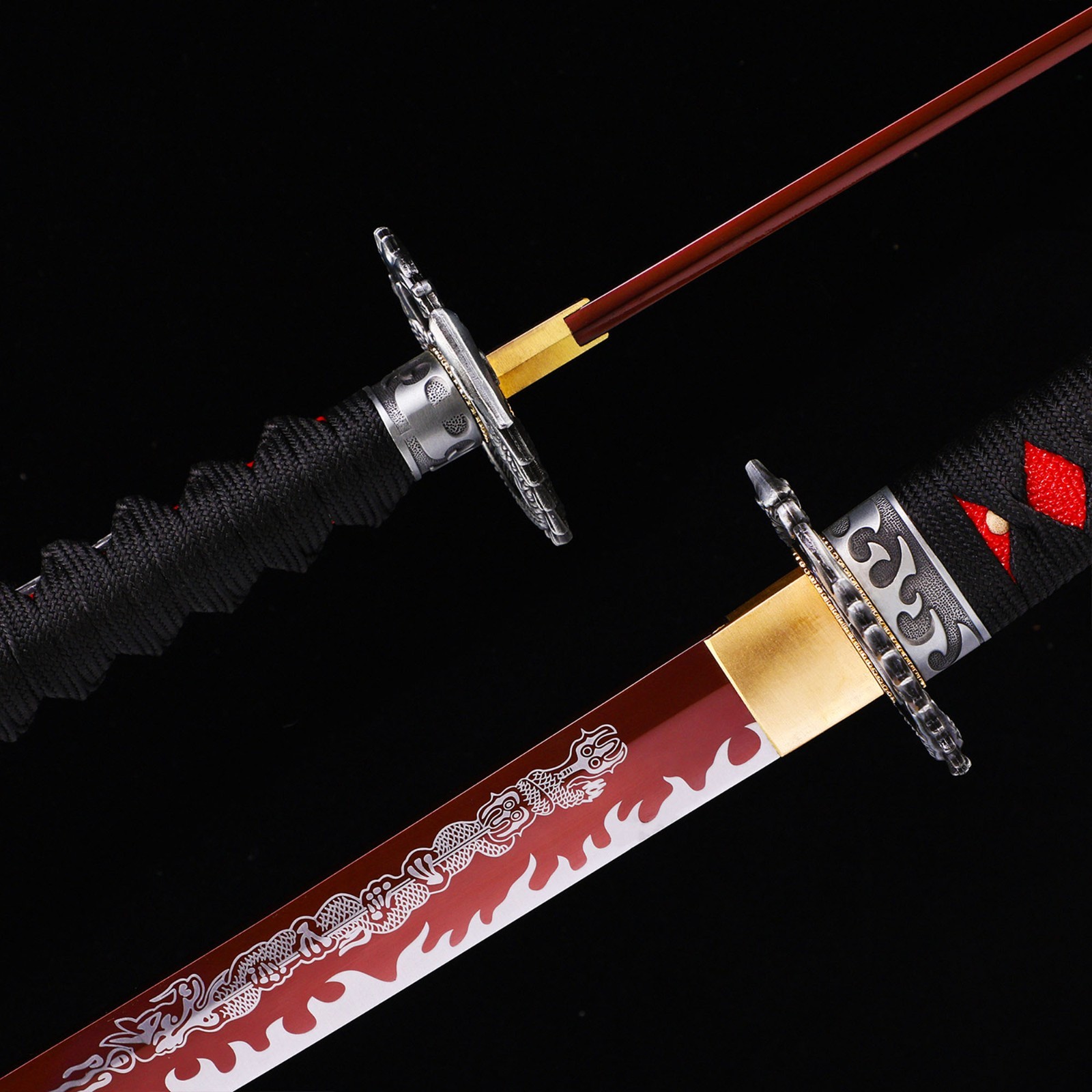 Handmade Katana, Japanese Samurai Sword Katana Red Black, Full Tang