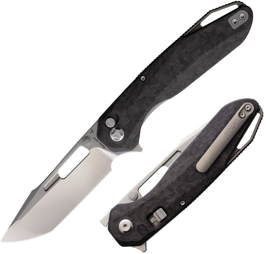 Ketuo Triad Folding Knife 3.25″ Bohler M390 Steel Blade Carbon Fiber Handle